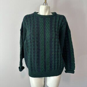 Vtg 90s Carraig Donn Navy Blue Green Mens Pullover Wool Sweater Medium Ireland